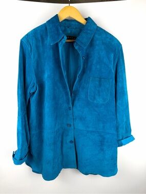 Genuine Suede Shacket Teal Blue Shirt Jacket Revue Chore Coat Sz 12